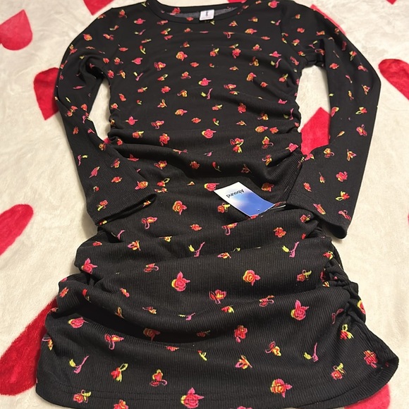 Abound Nordstrom black floral ribbed dress ruched sides NWT - Picture 10 of 10